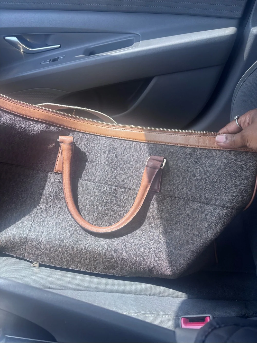 MICHAEL Michael Kors Brown Duffel with Tan & Pink Stripe